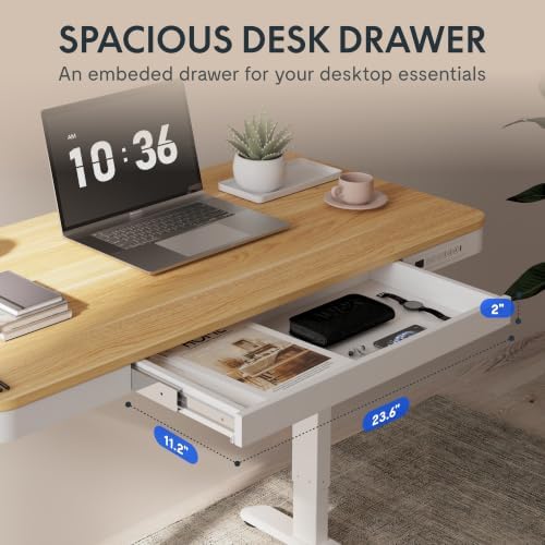 FLEXISPOT Comhar 48" Electric Standing Desk with Drawers, USB Charging Ports, Quick Assembly, Height Adjustable Sit Stand Computer Desk with Child Lock for Scandinavian Home Office, Maple - Image 6