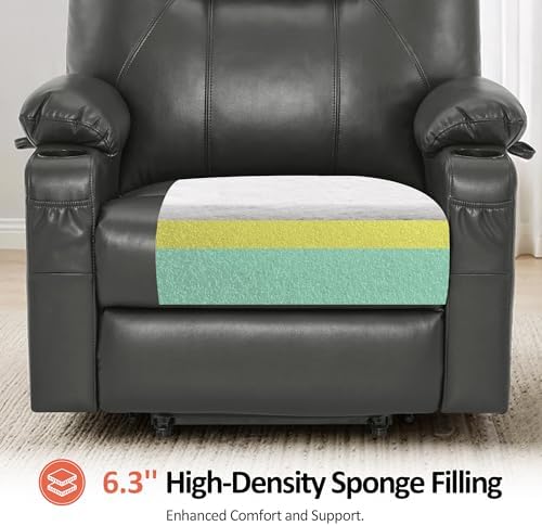 MCombo Oversized Power Lift Recliner Chair for Elderly, Lift Chair with Heat and Massage for Big and Tall, USB&Type C Ports, Cup Holders, Faux Leather R7510 (Grey, Large-Wide) - Image 6