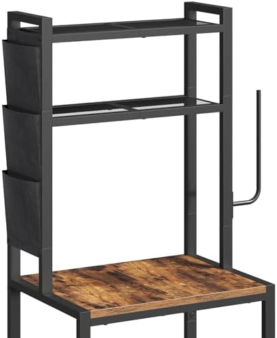 MAHANCRIS Bakers Rack with Mini Fridge Shelf, 3-Tier Microwave Stand, Coffee Bar Station with Paper Holder, Freestanding Kitchen Storage Rack, for Kitchen, Rustic Brown and Black BRHR5401 - Image 7