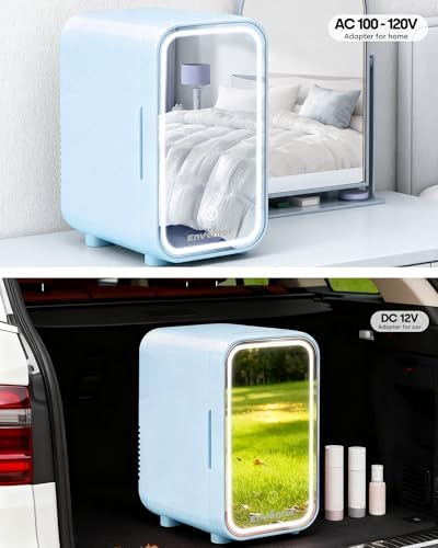 Enventor Mini Fridge with Dimmable LED Mirror, 6L/8 Can, AC/DC Power, Blue - Image 7