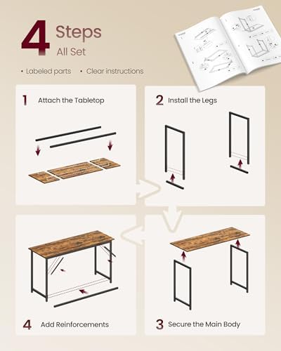 VASAGLE Computer Desk, Steel Frame Gaming Desk for Home Office, 55.1 Inch - Image 6
