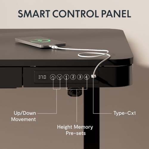 FLEXISPOT Comhar 48" Electric Standing Desk with Drawers, USB Charging Ports, Quick Assembly, Height Adjustable Sit Stand Computer Desk with Child Lock for Contemporary Home Office, Black - Image 6