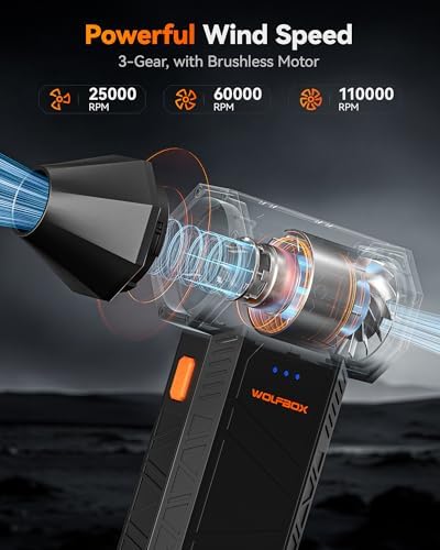 WOLFBOX 4000A Jump Starter with Air Compressor MF50 Electric Air Duster-110000RPM Super Power Cordless Air Duster - Image 7
