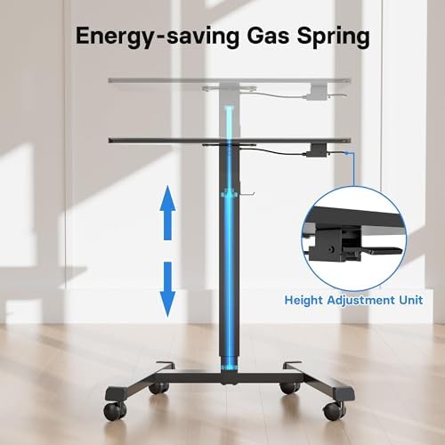 BONTEC Mobile Standing Desk Adjustable Height,Rolling Laptop Cart with Hook (Pack of 2) - Image 6