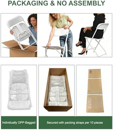 10 Pack White Plastic Folding Chairs for Events, Weddings, Party - Image 7