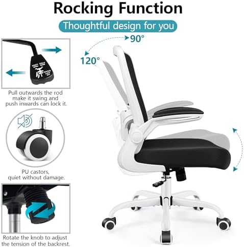 FelixKing Office Chair, Ergonomic Desk Chair Breathable Mesh Chairs Adjustable High Back Lumbar Support Flip-up Armrests, Executive Rolling Swivel Comfy Computer Chairs Home Office White - Image 6