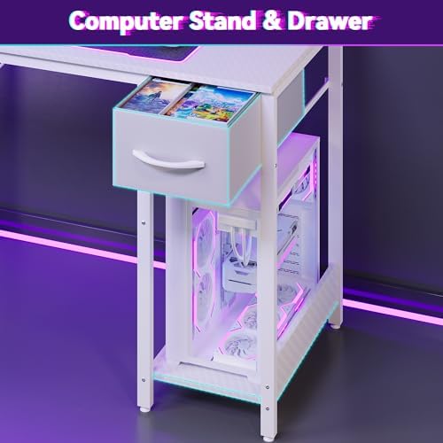 Apicizon L Shaped Gaming Desk 53" with Hutch, LED Light and Drawer - Image 7