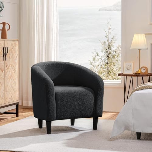 Yaheetech Small 25.5in Wide Sherpa Barrel Accent Chair Bedroom, Dark Gray - Image 6