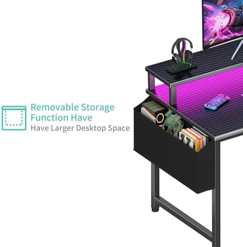 Lufeiya Gaming Desk with Power Outlets and LED Lights, 40 Inch Gamer Desk Table with Charging Station, Home Office Computer Desks with Monitor, Black - Image 7