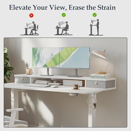 Klicelor 48 x23 Inch Electric Standing Desk with Drawers, Adjustable Height Small Sit Stand Desk for Home Office, Compact Computer Workstation with Storage– White - Image 6