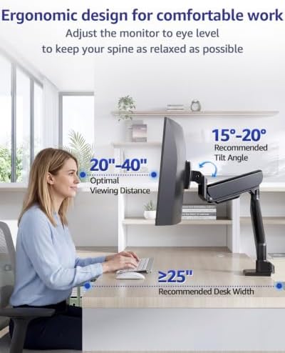 MOUNTUP Heavy Duty Monitor Arm, Single Monitor Mount for 57" Ultrawide Monitor, Supports 4.4–66 lbs, Large Monitor Arm with Full Motion Adjustment, Monitor Stand for Desk, Max VESA 100x100mm - Image 7