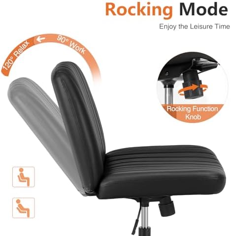 Sweetcrispy Criss Cross Office Chair, Vanity Chair No Wheels, Faux Leather - Image 6