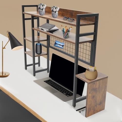 Desk Shelf, 66Lbs 2-Tier Desktop Hutch Bookshelf 37.8 * 8.35 * 28.9In Multipurpose Countertop Hutch Display Shelf for Home Office Dorm Brown - Image 7