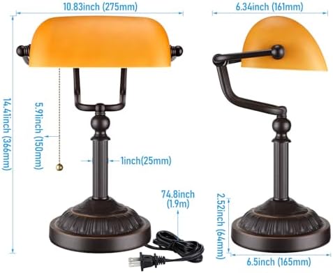 TORCHSTAR Amber Glass Bankers Desk Lamp with Pull Chain, E26 Base - Image 7