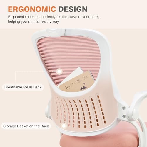 Sweetcrispy Home Office Chair, High Back Office Chair, Lumbar Support, Pink - Image 6