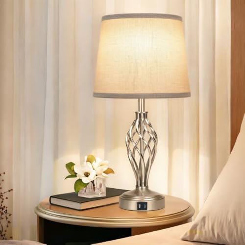 Ruiever Touch Table Lamps Set of 2, nightstand lamp with USB Ports Bedside 3 Way Touch dimmer Desk lamp for Living Room Bedroom,Nickel Spiral Cage Grey Shade, Warm White dimmer Bulbs Included. - Image 7