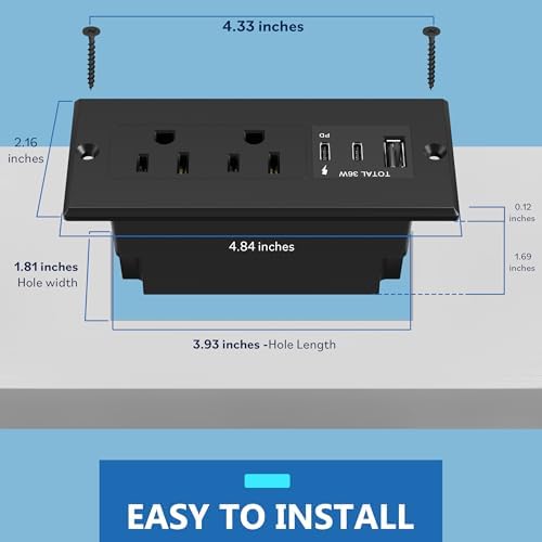 LIDER PD 36W Recessed Outlet Station, USB-A, USB-C, Power Delivery - Image 7