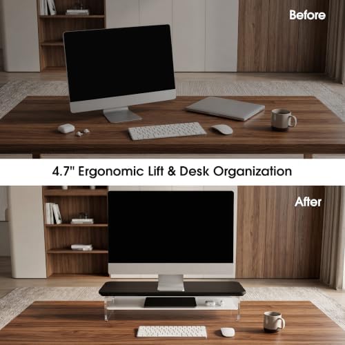 Fenge 23.6" Monitor Stand with Clear Acrylic Legs, Black - Image 6
