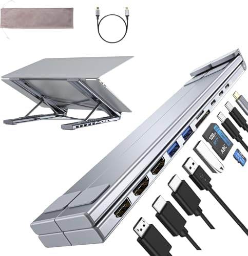 M94 Laptop Docking Station Stand 3 Monitors, 10 in 1 USB C Hub Triple 4K@60Hz Display with Dual HDMI, DisplayPort, Portable Laptop Stand with USB Ports, Dock Station Computer Holder (2 HDMI+DP) by Umaniy