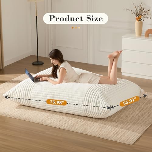 3-in-1 Giant Bean Bag Chair for Adults & Kids, Convertible Floor Sofa to Mattress, High-Density Foam Chair Bed with Washable Cover, Multi Functional Lounge Couch for Bedroom, Living Room (Beige) - Image 6