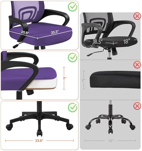 Yaheetech Mid Back Mesh Computer Office Desk Chair Adjustable Swivel, Purple - Image 6