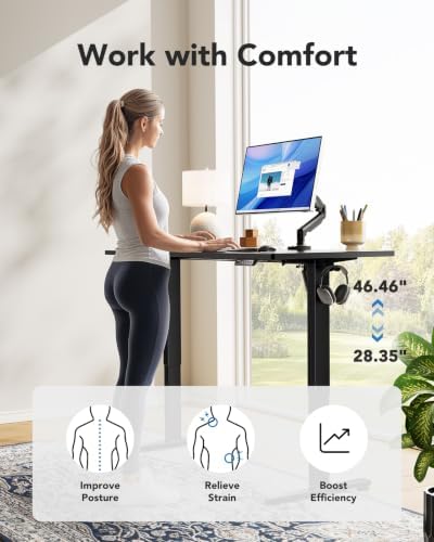 HUANUO Electric Standing Desk, Whole Piece Desktop, Adjustable Height Computer Desk, 4 Height Memory Settings, Sit Stand Up Desk for Home Office, 60" x 24", Black - Image 6