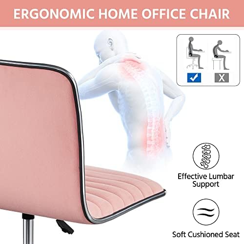Yaheetech Apricot Pink Armless Vanity Desk Chair with Wheels, Ribbed Velvet - Image 6