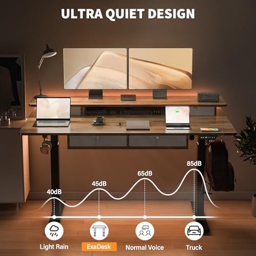 63 x 30 Inch Electric Standing Desk with 4 Drawers, Light Rustic - Image 7