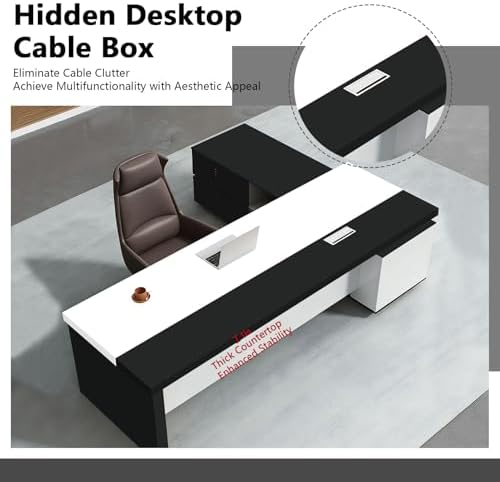 L Shaped Executive Desk with Drawers, Large Office Desk with Storage Cabinet, Wood L Shape Desk for Home Office or Business Workspace, Left or Right Cabinet Option, Multiple Sizes & Colors - Image 7