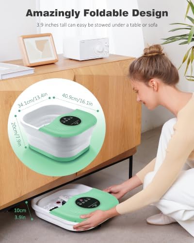 SPA4PIEDS Collapsible Heated Foot Spa Bath with Bubble, Foot Soaking Tub Featuring 8 Shiatsu Rollers, Pumice Stone and Built-in Timer for Mom, Dad and Foot Relaxation (Light Green) - Image 7