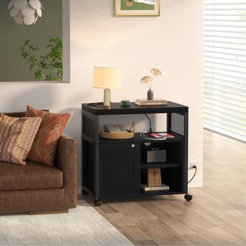 Unikito Lateral File Cabinet, Locking Office Printer Stand with Sockets and USB Charging Ports, Modern Rolling Printer Desk with Storage for A4, Letter Size and File Folders, Black - Image 6