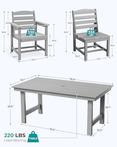 SERWALL Armless Outdoor Dining Set, Patio Dining Set for 6, Light Gray - Image 6