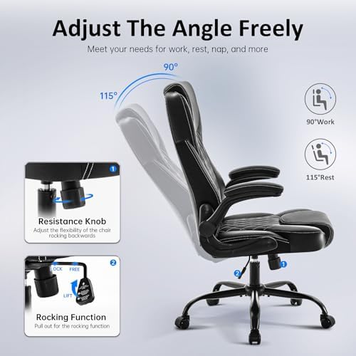 amseatec Big and Tall Office Chair, Flip-Up, Executive Desk Chair, Black - Image 6
