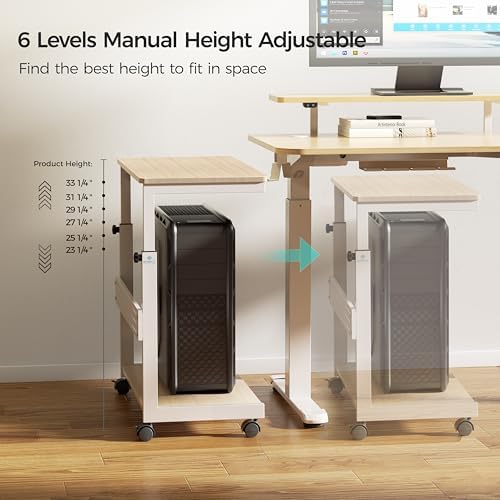 EUREKA ERGONOMIC PC Stand Computer Cart, Height Adjustable Tower Stand 2-Tier Suit for ATX Case Printer, Metal Rolling Cart on Wheels for Gaming Home Office, Maple - Image 6