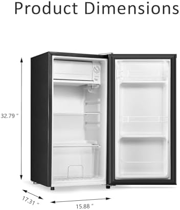 Seaoola Mini Fridge with Freezer, Single Door 3.1 Cu.Ft, Compact Mini Refrigerator, LED Light, Adjustable Thermostat, Removable Glass Shelves, Small Refrigerator for Dorm/Office/Bedroom(Black) (Black) - Image 7