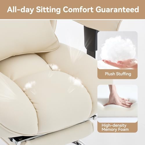 Efomao Executive Office Chair, Beige Fabric Big and Tall Desk Chair - Image 7