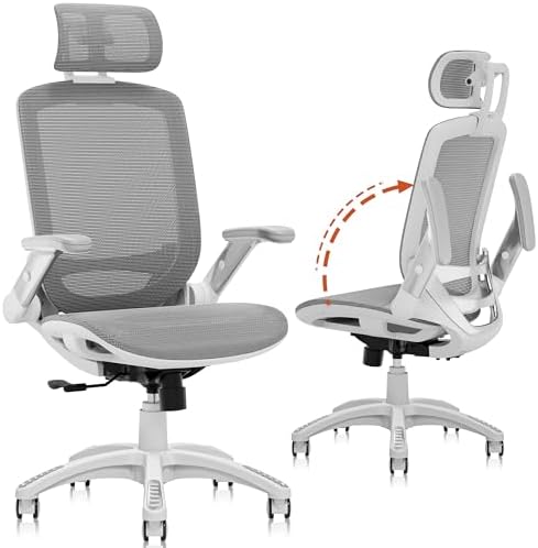 GABRYLLY Ergonomic Office Chair, High Back Home Desk Chair with 2D Flip-Up Arms, 3D Headrest, 90-120° Tilt and Wide Cushion, Big and Tall Mesh Chairs for Man Woman, Computer Task Chair Dark Grey by GABRYLLY