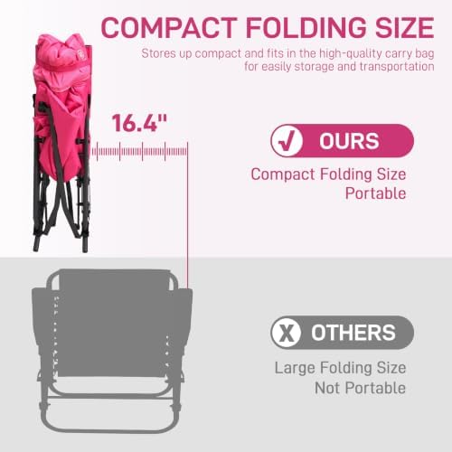 EVER ADVANCED Oversized Folding Rocking Camping Chair, Padded Portable Rocker Chair for Patio, Lawn and Outdoors, Heavy Duty Hard Armchair for Adults Supports 400lbs, Pink - Image 6
