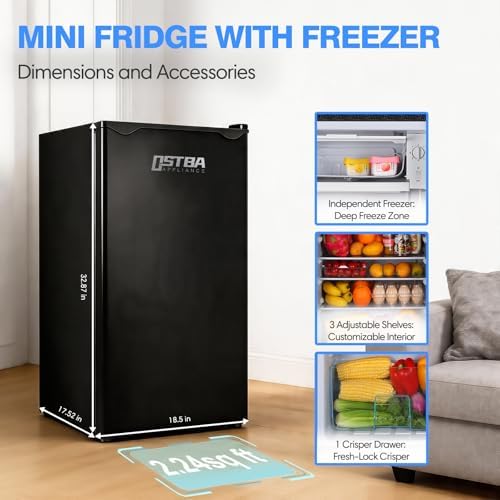 OSTBA 3.2 Cu.Ft Mini Fridge with Freezer, Single Door Compact Refrigerator - Image 7