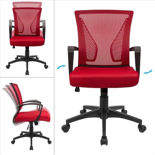Furmax Office Chair Ergonomic Computer Desk Mesh Chair Mid Back Swivel Lumbar Support with Armrest (2, Red) - Image 7