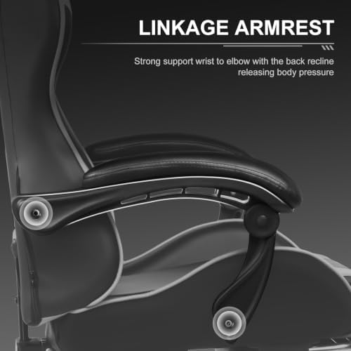 GTPLAYER Gaming Chair, Computer Chair with Footrest and Lumbar Support, Height Adjustable Game Chair with 360°-Swivel Seat and Headrest and for Office or Gaming (White) - Image 6