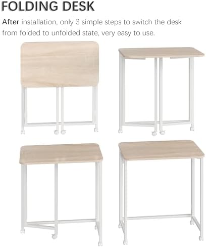 4NM 23.6" Mobile Small Rolling Computer Desk, Folding Laptop Cart Table with Wheels, Portable Office Desk for Small Space Couch Bed - Natural and White - Image 6
