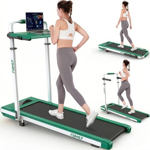Walking Pad Treadmill with Desk Workstation, 15% Incline Treadmill with Handle Bar, Foldable Treadmills Under Desk for Home/Office, 400 lbs+ Capacity, Adjustable Height, Removable Desk, 3.5HP Motor by FUNMILYSportsFitnessCardioTraining