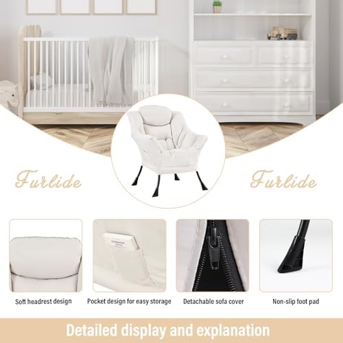 Furlide Lazy Chair with Ottoman, Soft Comfy Chair for Bedroom, Beige - Image 6