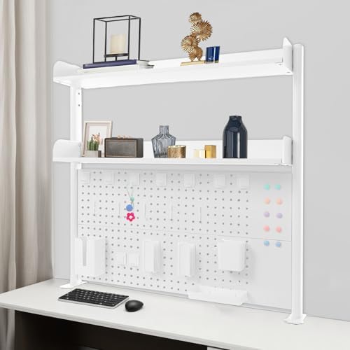 Clamp on Desk Shelf with Pegboard, Desk Extender Pegboard Workstation, Desktop Bookshelf Storage Shelves for Home Office Dorm, 37.4in (White) - Image 7