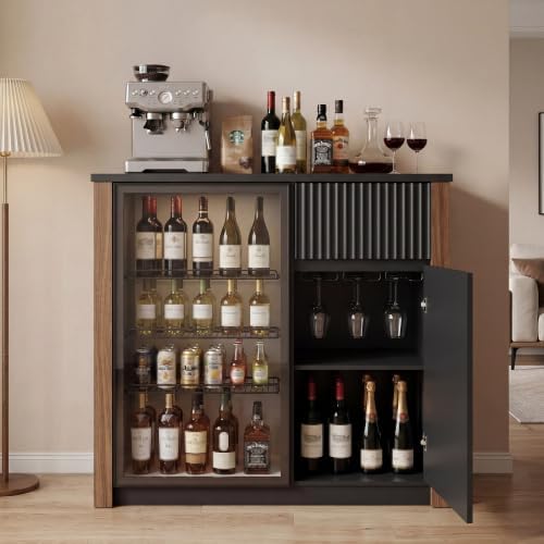 Mini Fridge Cabinet with Storage & Power Outlet, Coffee Bar Cabinet, Black - Image 7