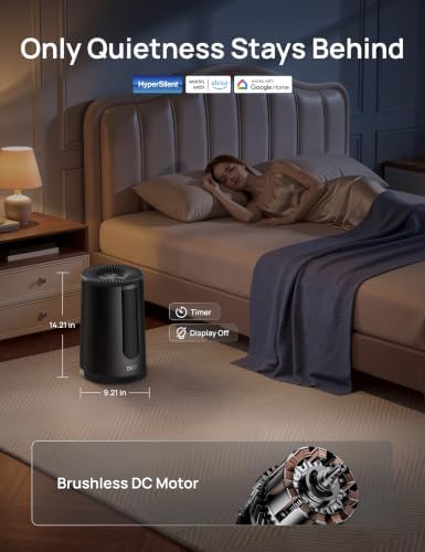 DREO Smart Air Purifier for Home, AHAM VERIFIDE Air Cleaner for Bedroom, Pets, Smoke, Dust, Pollen & Odors, Wi-Fi/Voice/Alexa, PM2.5 Monitor, Auto, Turbo, HEPA Sleep Mode, DR-HAP008S Black (Dreo 338S) - Image 7