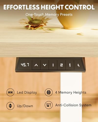 FLEXISPOT EN1 40"x24" One-Piece Standing Desk, White Wood Grain - Image 6