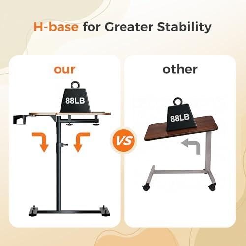 Aothia Small Standing Desk Rolling Table Adjustable Height, Laptop Mobile Stand with Wheels, Overbed Table, Portable Computer Workstation with Tiltable Desktop for Teacher Classroom Home Office, Brown - Image 6