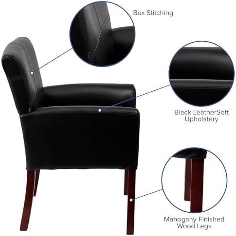 Flash Furniture Taylor LeatherSoft Upholstered Executive Side Reception Chair, Lobby Chair with Cushions and Padded Arms, Black - Image 6